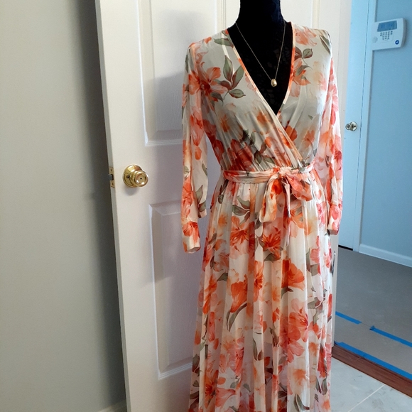 kate and lily floral maxi dress Anthropologie Kate & Lily floral ruffled maxi high low dress wine 90s sz 14